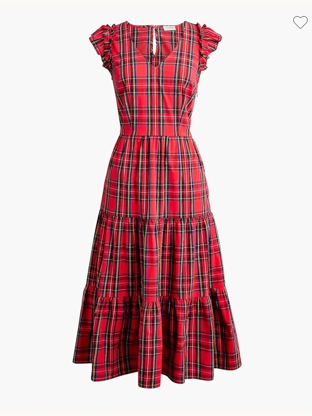 J. Crew Tartan flutter-sleeve Red Plaid Tiered Midi Dress size 2